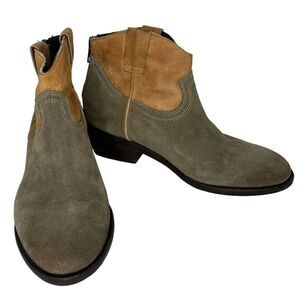 Steve Madden Midnite Gray Suede/Tan Cowboy Women’s Ankle Booties Sz 7